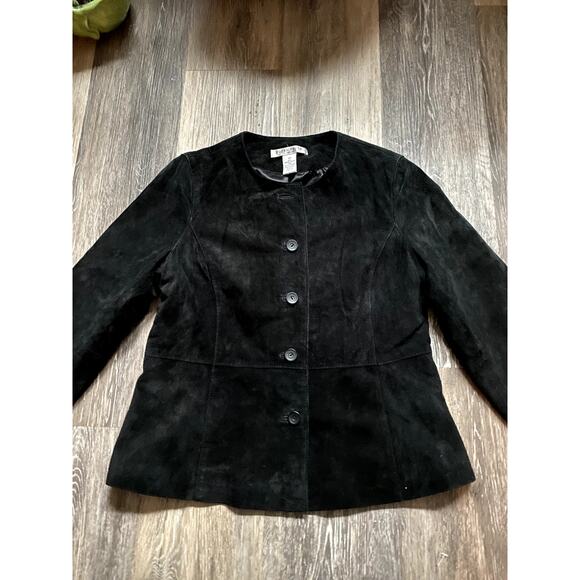 Vintage 1990s Genuine Leather Suede Black Jacket Top 10 Whimsygoth Dark Feminine - Picture 2 of 4